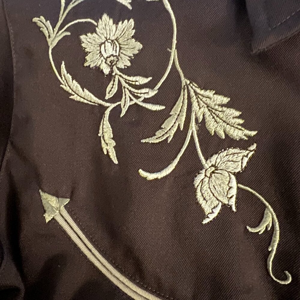 VINTAGE 1980s Roper Dark Brown Taupe Embroidery Amber Pearl Snaps Size M - Picture 5 of 7
